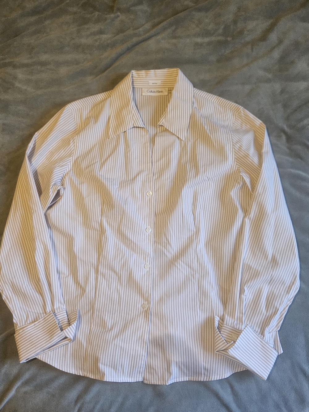 Calvin Klein White Shirt with Tan Pinstripes